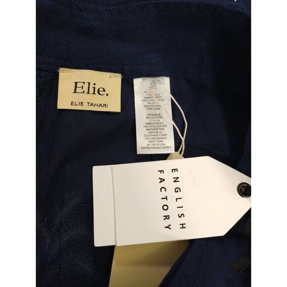 Navy & White Wide-Leg Embroidered Pants By Elie Tahari  Womens Size M. NWT. - Picture 3 of 7